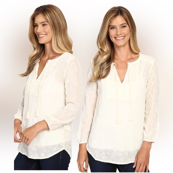 LUCKY BRAND NWOT ivory chiffon blouse with small botanical embroidery - Picture 1 of 14